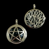 Pentagram Cage with Snowflake Obsidian Stone Pendant - 1.25 inch - Platinum Color Plated - China - NEW722