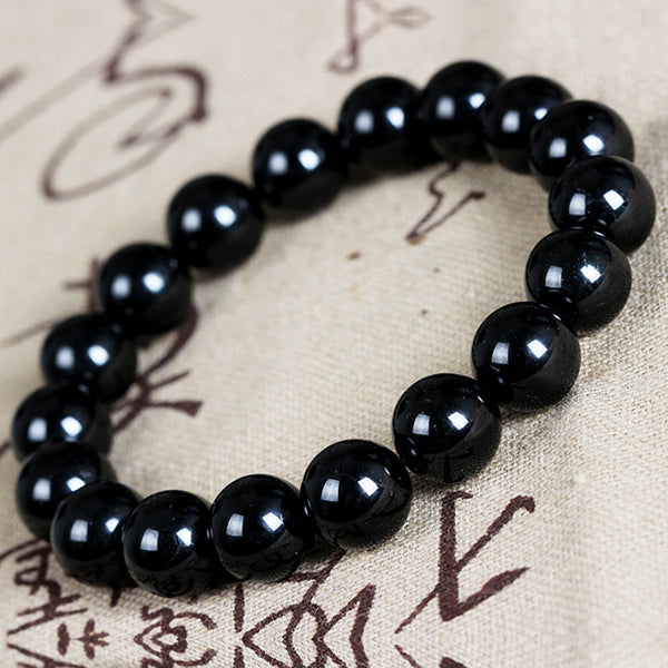 7.5 inch 8mm Black Tourmaline Bracelet Round - October Birthstone - 8mm Beads