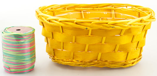 Woodchip & WIllow Oval Tray with hard liner 12 x 8 x 5 inch deep - Yellow