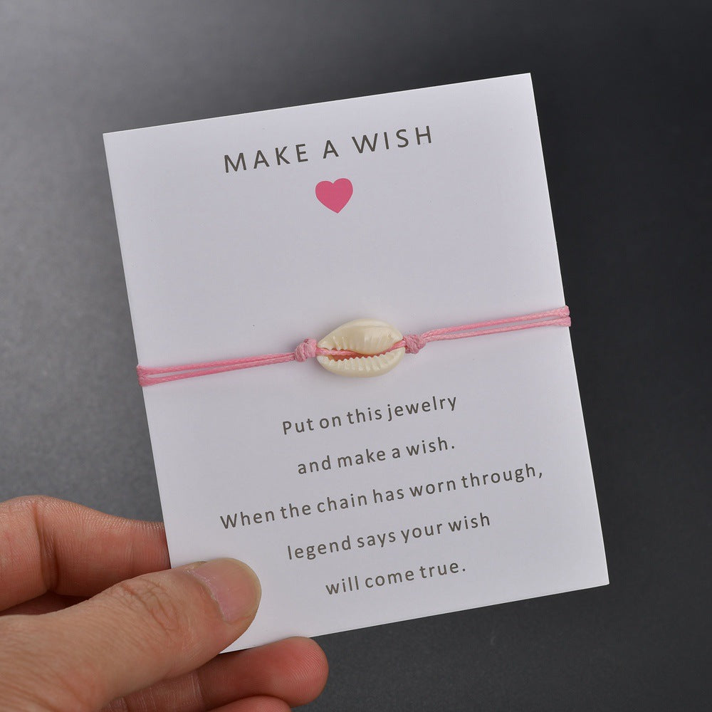Cowrie Shell Make a Wish Bracelet - Pink - on Card - NEW521