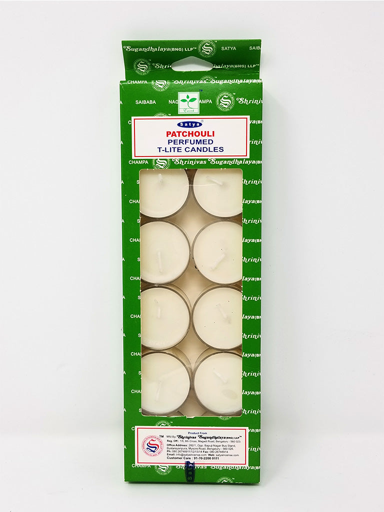 Satya PATCHOULI T-Lite Candles - 12 per pack - made with pure PATCHOULI Oil - NEW1020