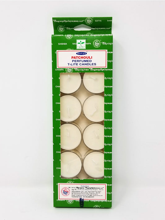 Satya PATCHOULI T-Lite Candles - 12 per pack - made with pure PATCHOULI Oil - NEW1020