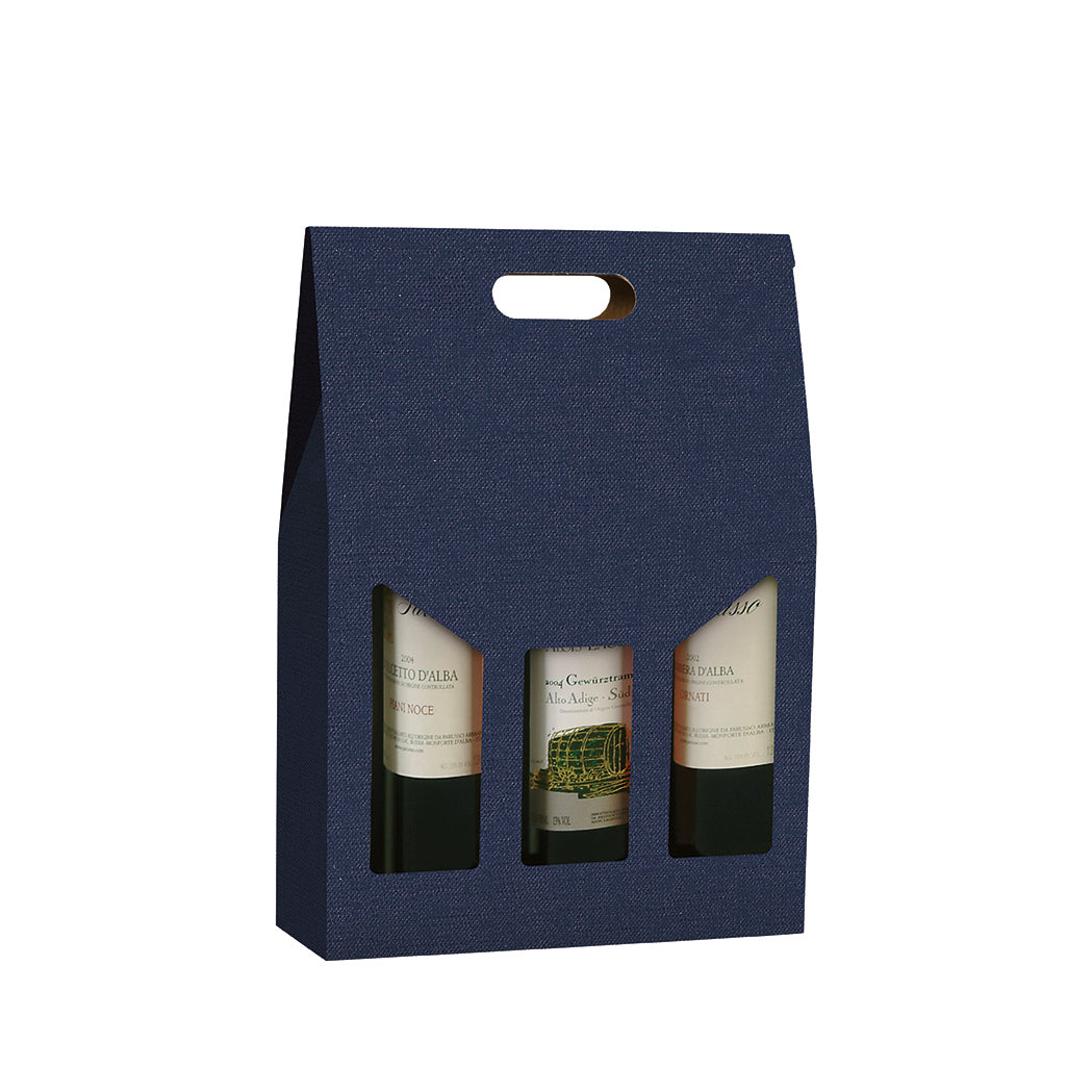 BLUE Textured - Triple WINE Bottle Carriers 750ml CORRUGATED (20 per case) NEW421
