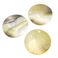 Yellow MOP Shell Pendants - Flat Round - Natural - 25 Dia x 2.5mm - 2mm Hole - NEW222