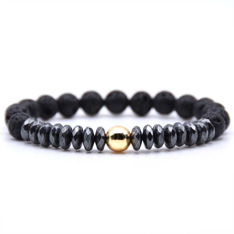 Lava Stone and Hematite Bracelet - Brass - Real Gold Plated
