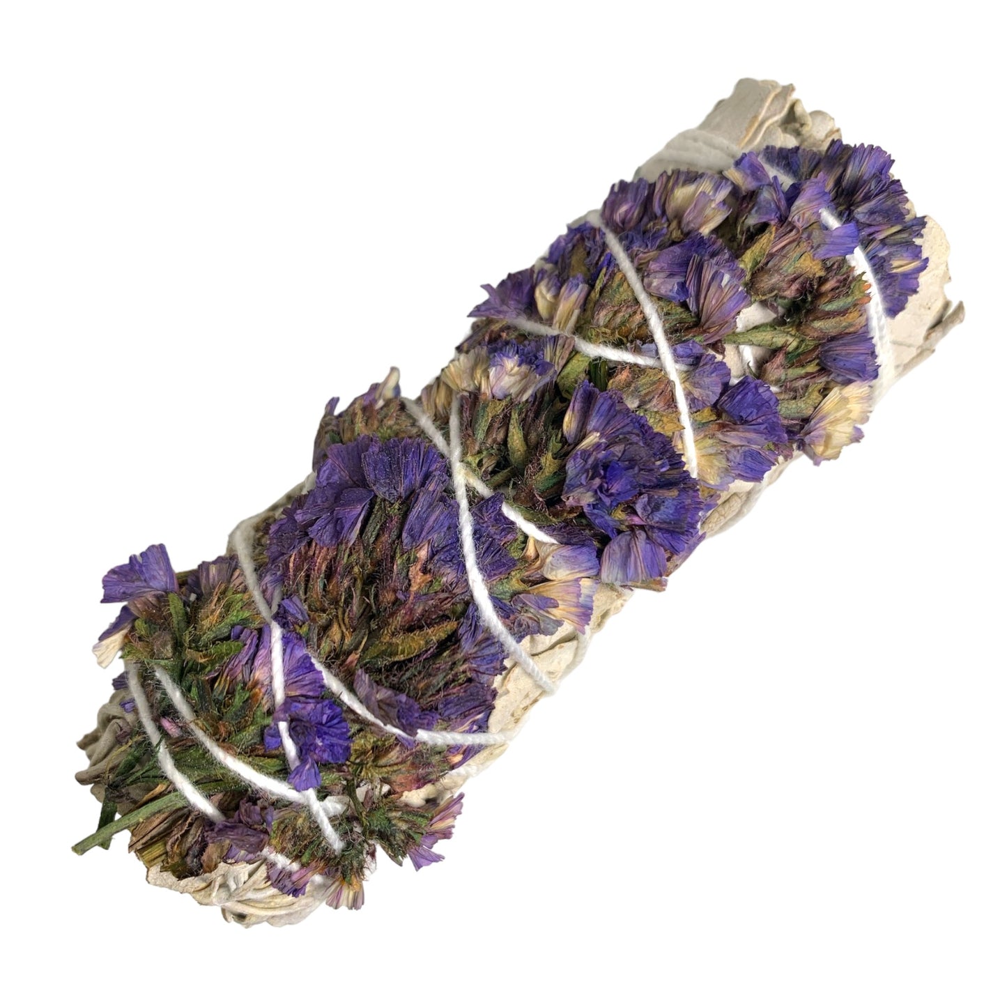 White Buffalo Sage with Sinuata Flowers - Purple - 4 inch Smudge Sticks - BULK - NEW1021