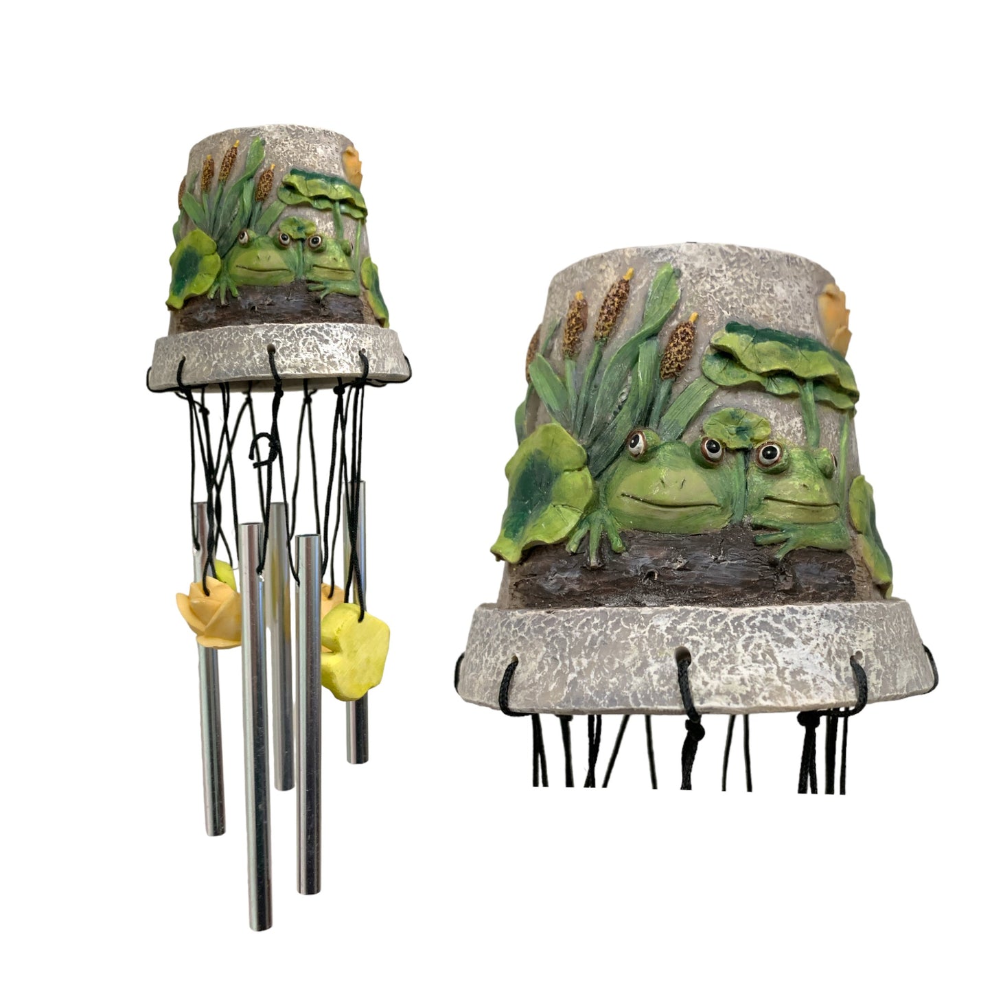 FLOWER POT WIND CHIME - 12 INCH - FROGS AND LILYPADS