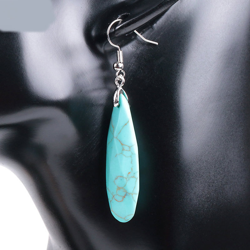 Turquoise Howelite Syn Gemstone Drop Earrings - Brass silver color plated - Size 62x12x6mm - NEW322