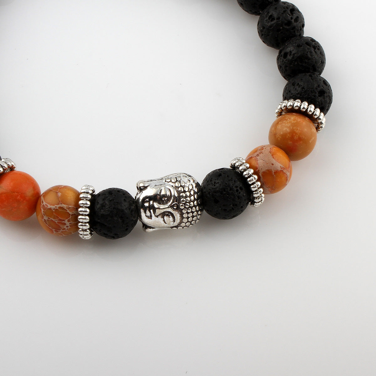 Wrist Mala, Lava with impression Jasper & Zinc Alloy, ORANGE RED Buddha, antique silver color plated, natural & Buddhist jewelry, 157mm Approx. 6inch