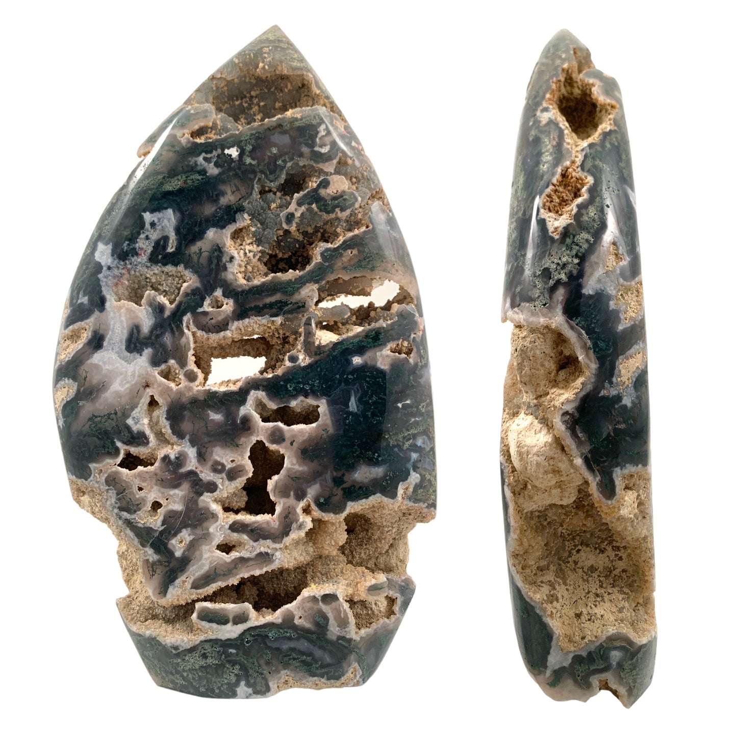 12" Moss Agate with Druzy - Standing Stones Polished Natural Free Shapes - Price per gram - NEW722