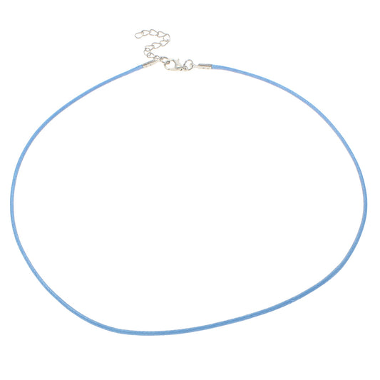 SKY BLUE  Waxed Necklace Cord, Waxed cotton Cord, with iron chain, Zinc Alloy lobster clasp, with 4cm extender chain, platinum color plated 1.5mm Approx. 17.5 inch