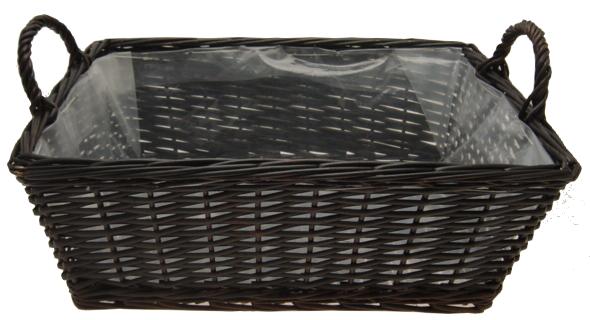 WILLOW STORAGE BASKET with ear handles  -  BROWN STAIN 19 x 15 x 7 inch - with HARD LINER