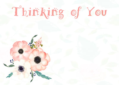 PK/50 - Flora Cards - Thinking Of You - Pink Flowers