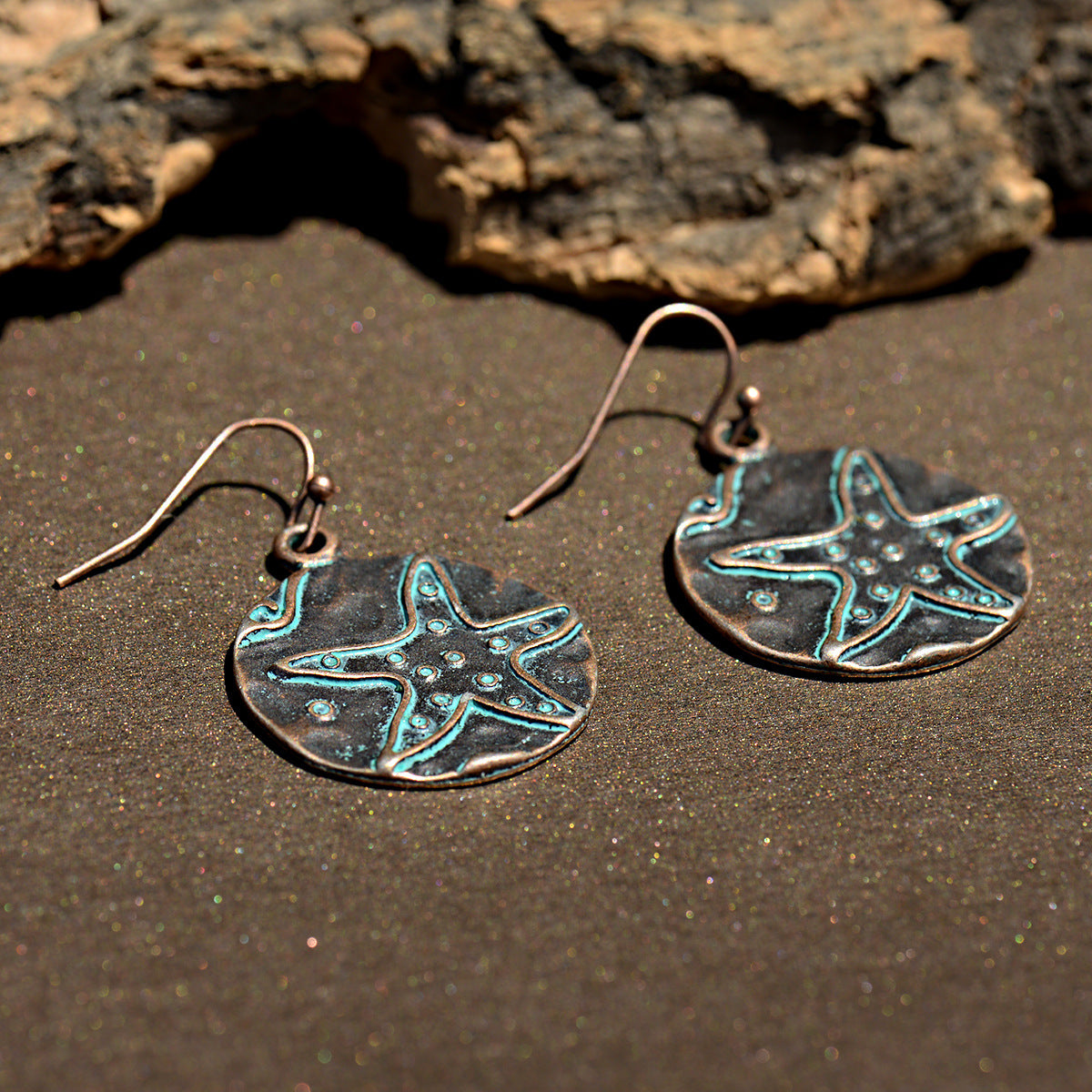 Starfish Design Round  Turquoised Zinc Alloy Earrings