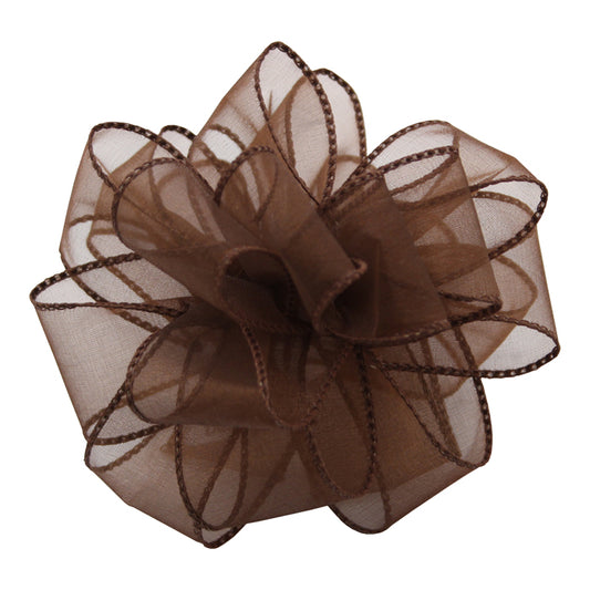 Sheer Essence Wired Ribbon - Brown/Brown Edge - 1.5 inches x 50 yards