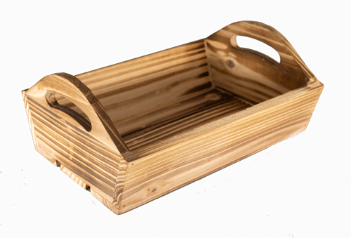 Brown Pine wood Tray X-SMALL 10 x 7.5 x 4.25 inch @ deepest - Fits a 18 x 24 or 20 x 30 Basket Bag