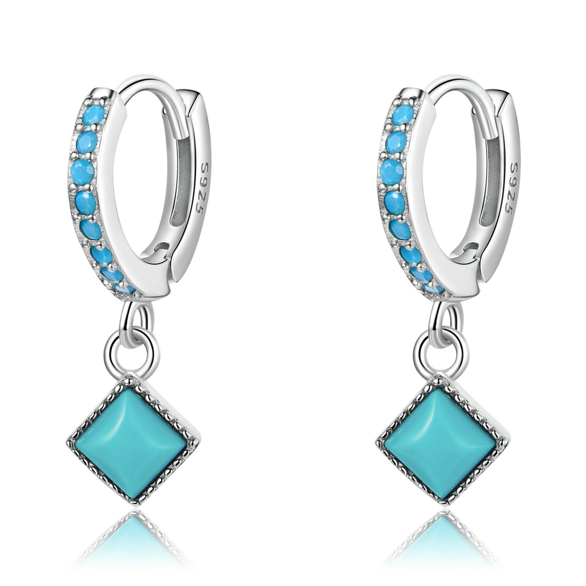 Square Turquoise Earrings - Sterling Silver 925 - High Quality Turquoise - NEW622