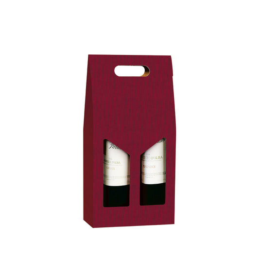 Burgundy Ribbed Fluted - Double WINE Bottle Carriers 750ml CORRUGATED (20 per case) NEW421