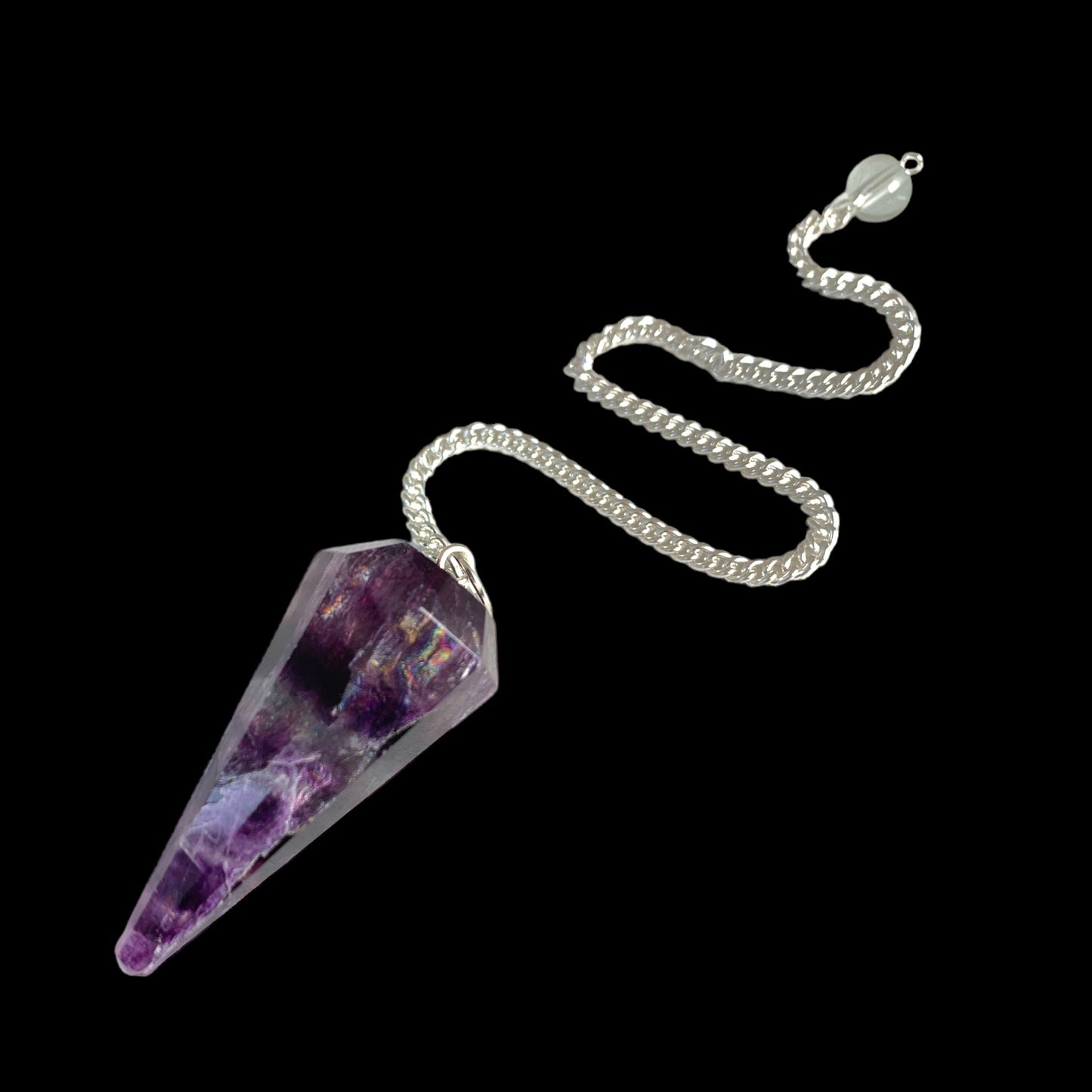Purple Fluorite Pendulum w Chain - 35 to 45mm - 8 Facets - 20g - NEW1021