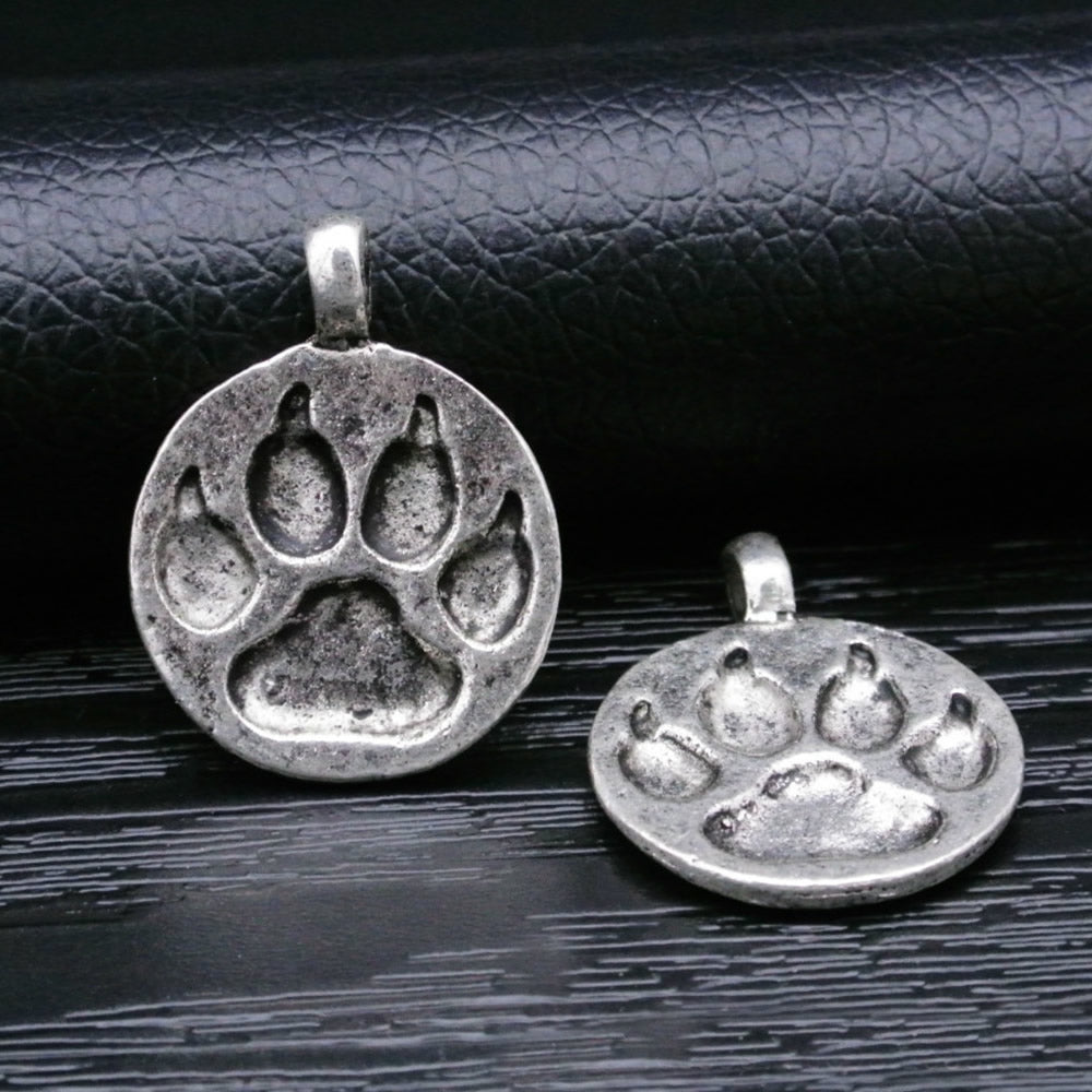 Bear Paw Imprint Pendant - Antique Gold - 28 x 22mm with 1.5mm hole (not as shown)