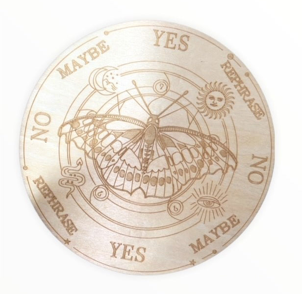 Butterfly Yes No - Crystal Charging Plate Tray - Wood Hot Pad - 
 Natural - 6 inch - Made in China