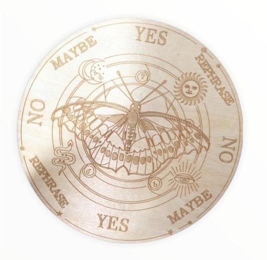 Butterfly Yes No - Crystal Charging Plate Tray - Wood Hot Pad - 
 Natural - 6 inch - Made in China