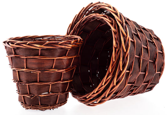 Free with 500 order - 11.5 - 10 & 9 deep inch Set of 3 - Round Wood Chip & Willow Deep Planters Waste Baskets - Brown Stain - 9 - 11 - 13 inch Dia. inside