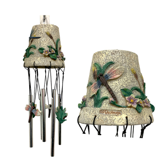 FLOWER POT WIND CHIME - 12 INCH - DRAGONFLY