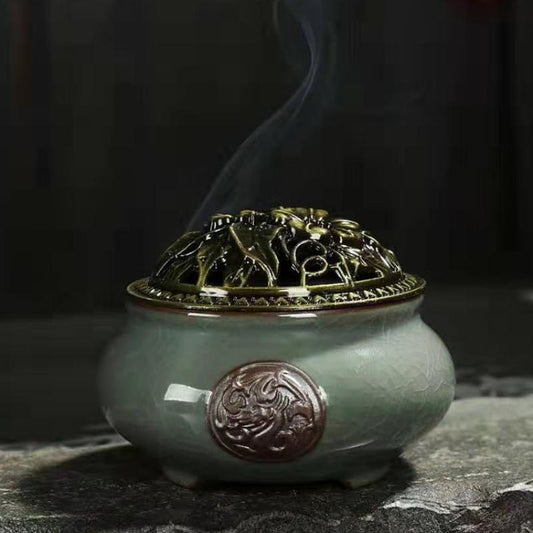 Geyao Longteng Xiangyun Porcelain Resin Incense Burner with Lid - Green - 9.5x7cm - China - NEW922