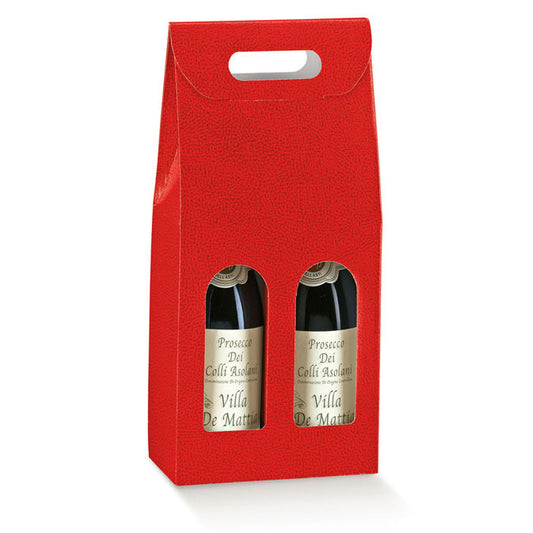 Red Pelle Rosso Pebbled Textured 2 Bottle Carriers 7 x 3.5 x 15 inch (Order in 30's)