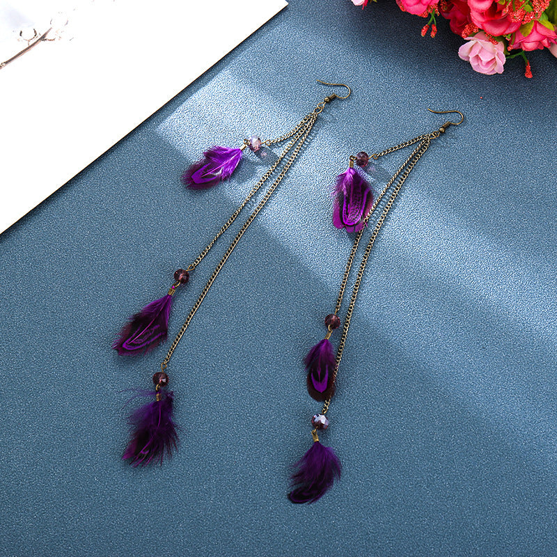 Purple Feather Dangle Fashion Earrings - NEW521