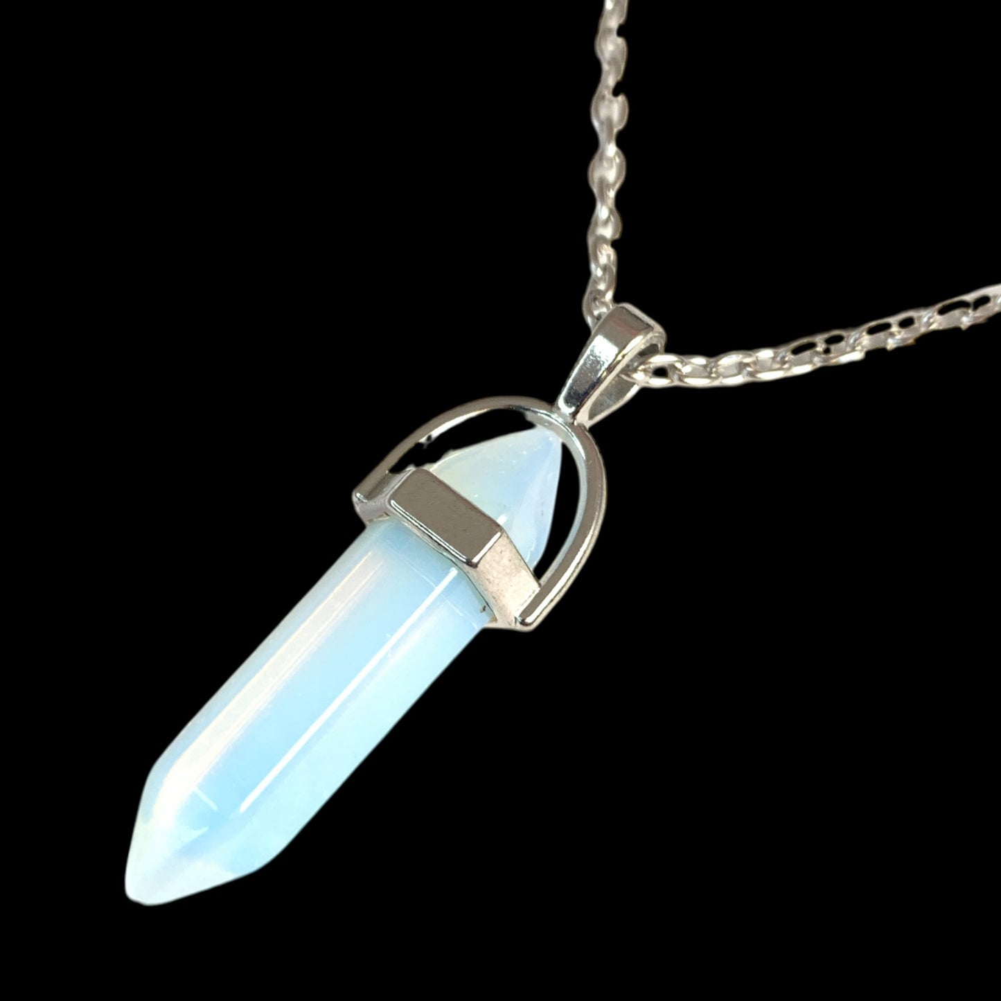 Opalite Pendant 13x35mm with 18 Inch Chain - Double Terminated Point - China - Synthetic - NEW922