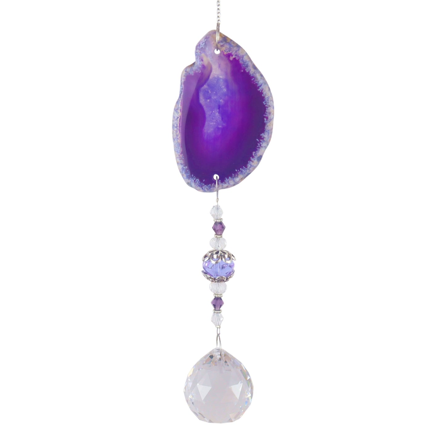 K9 Purple Agate Slice Crystal Hanger Suncatcher - 15.5 inches long - NEW523