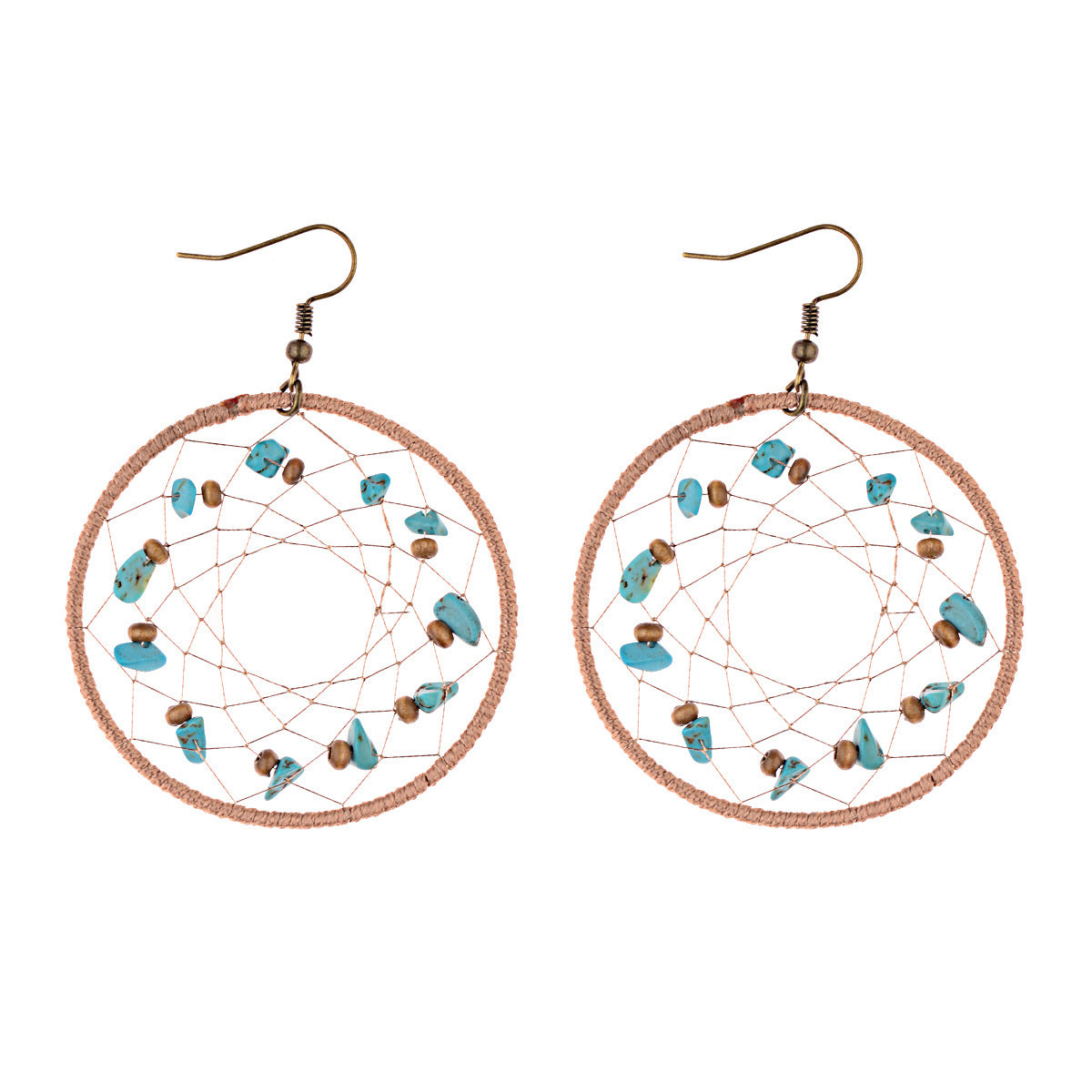 Dream Catcher Earrings with Synthetic Turquoise Hooks - Zinc Alloy Lead & Cadmium Free - Size 7.1cm/2.8inch
