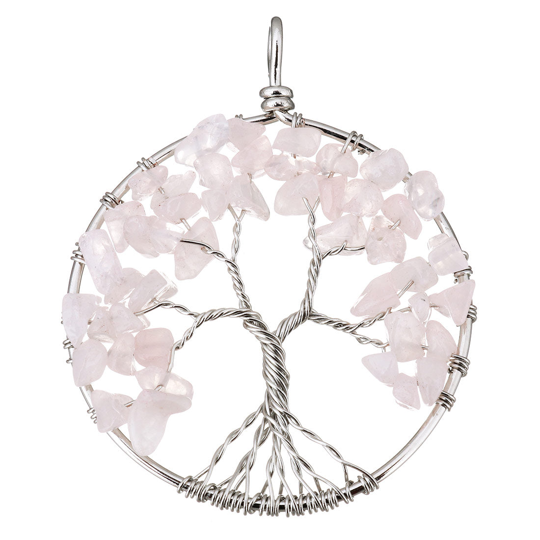 Rose Quartz Tree Of Life Pendant - Brass - Plated - Round