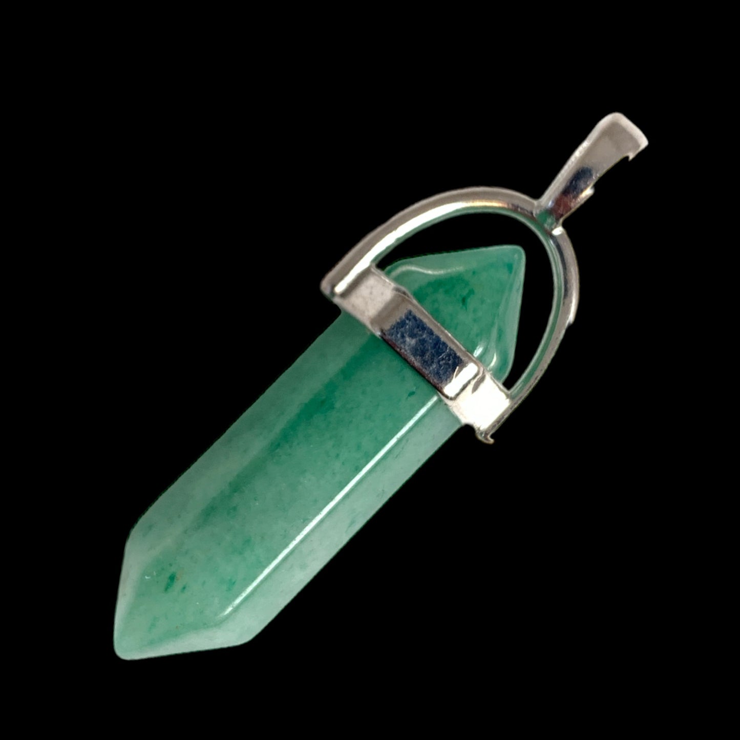 Green Aventurine Crystal Pendant - Brass Bail - Platinum Colour Plated