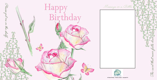 FROMME BOTTLE GREETING CARDS - HAPPY BIRTHDAY - PINK FLORAL - 29.5CM X 14.5CM - GIFT TAG