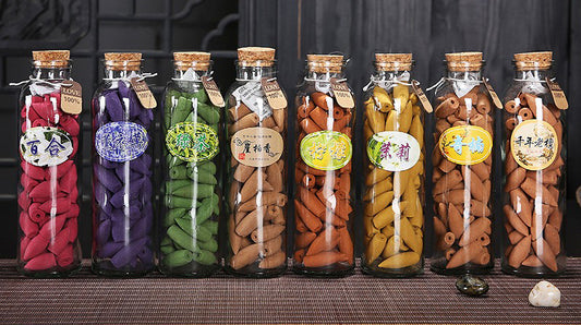 Sandalwood Backflow Incense OSMANTHUS SCENT (Aprox. 65 pcs.)
Bottle: 8" H x2" W
