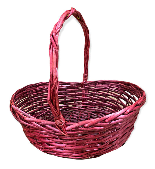 Oval Willow Baskets - Wine - Medium - 14.25 x 11 x 4.25 to  5 deep x 14 inch handle - Fits 25x30 Basket Bag