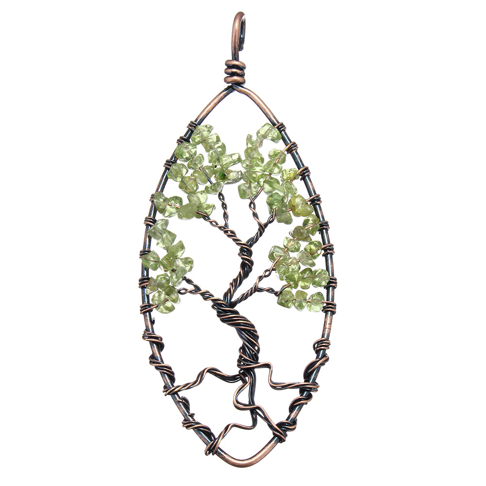 Tree Of Life Pendant - Brass with Prehnite Gemstone, Antique Copper Plated