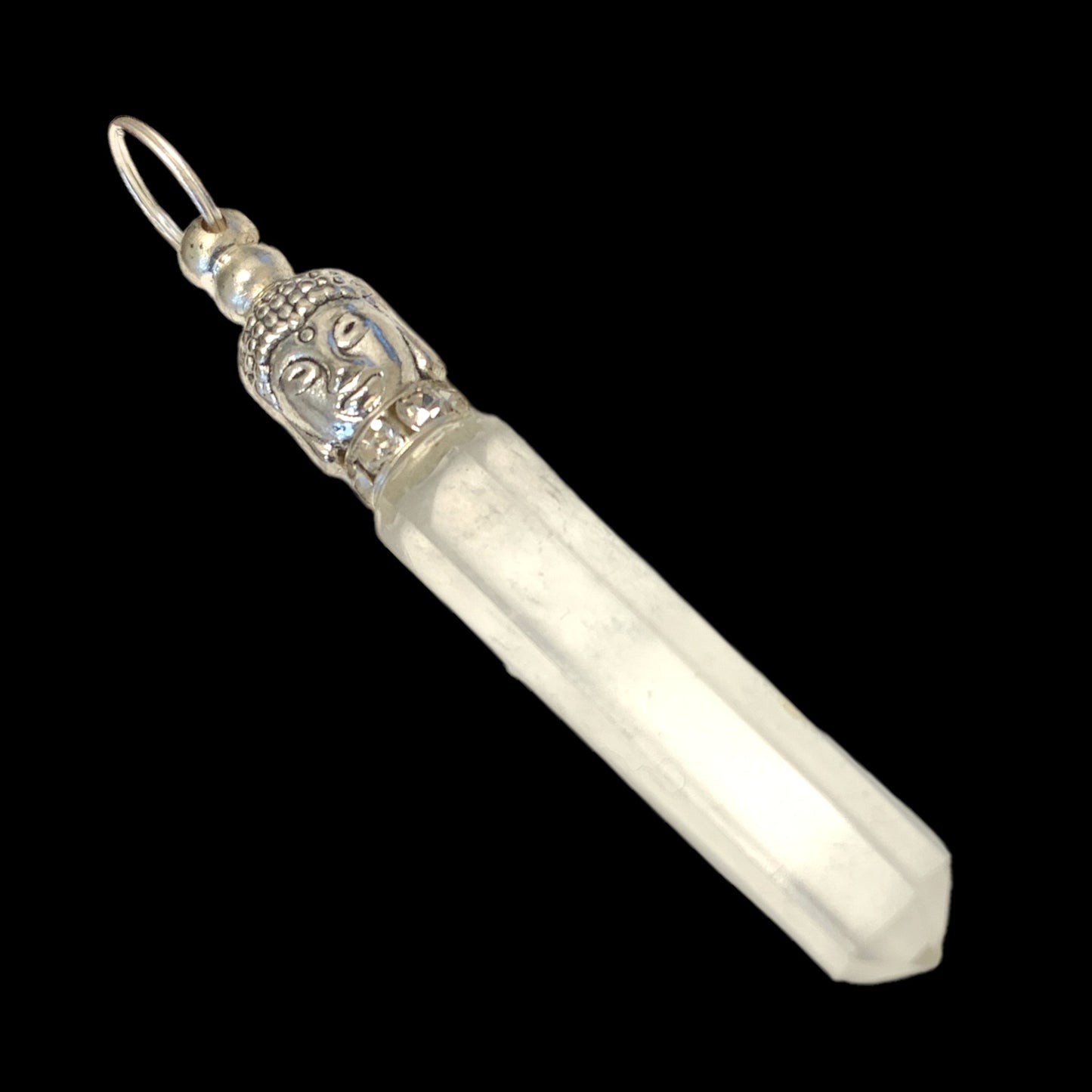 Clear Quartz Pencil Point Pendant with Buddha - 40mm 20g - NEW1021