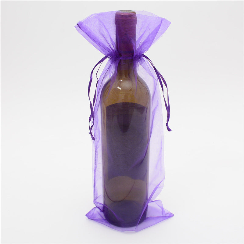 Wine Bottle Bags - PURPLE 6 x 15 inch - ORGANZA - RECTANGLE with Draw String - 15 x 38cm - Order in 100's - NEW922
