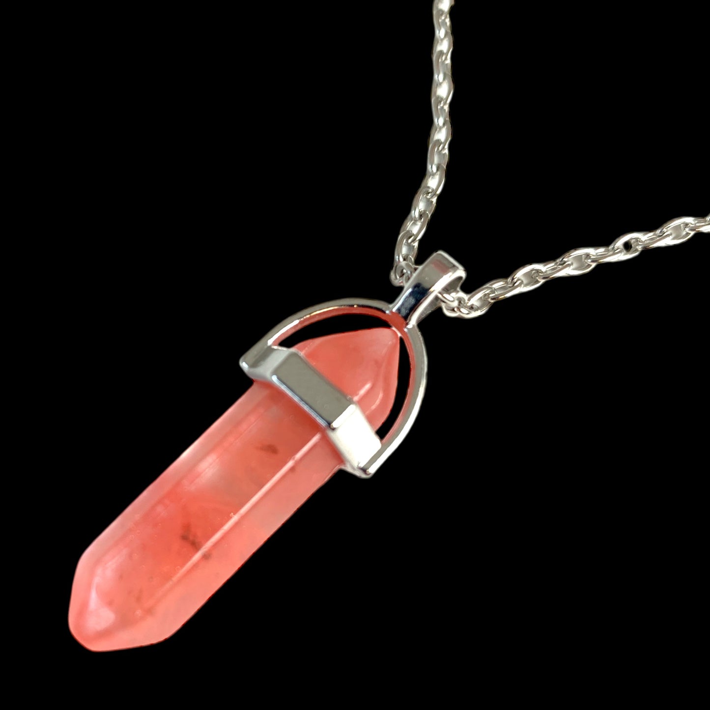 Cherry Quartz Double Terminated Pendulum Stone Pendant 13x35mm with 18 Inch Chain 2 lnch Extender Chain - China - NEW922 - Synthetic