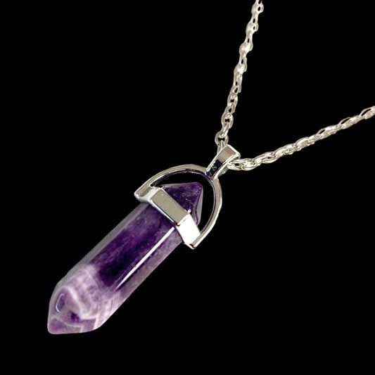 Amethyst Double Terminated Pendulum Stone Pendant 13x35mm with 18 Inch Chain 2 lnch Extender Chain - China - NEW922