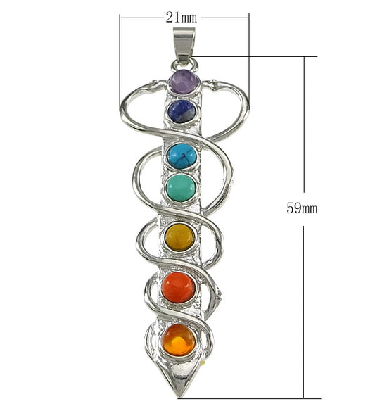 Gemstone Chakra Pendants, with Brass platinum color plated nickel lead & cadmium free- 59x28mm - NEW521