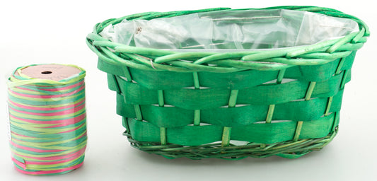 Woodchip & WIllow Oval Tray with hard liner 12 x 8 x 5 inch deep - Apple Green