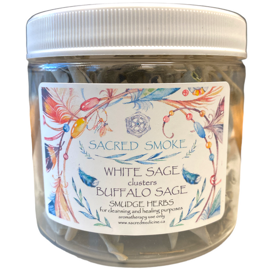 WHITE Sage Clusters and Loose Leaves with small Abalone Shell - 2oz Jar - Sacred Smoke - NEW123 Smudge Supplies