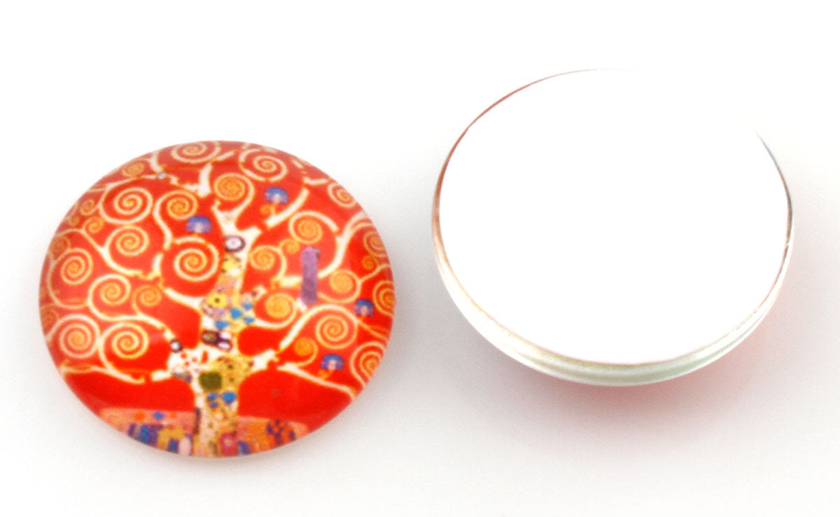 Time Gem Glass Cabochon Flat Round - Tree of Life - Mixed Colors - 10 mm