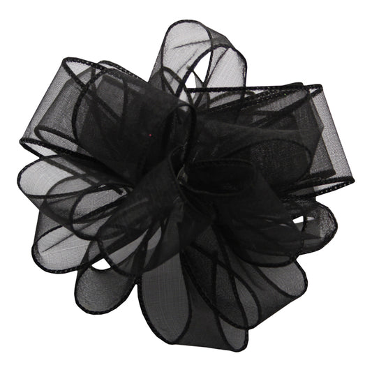 Sheer Spring Wired Ribbon - Black/Black Edge - 1.5 inches x 50 yards