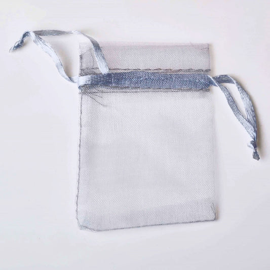 PK/100 Silver 4.25 x 6.5 inch ORGANZA POUCH BAG - RECTANGLE with Draw String - 11x16cm